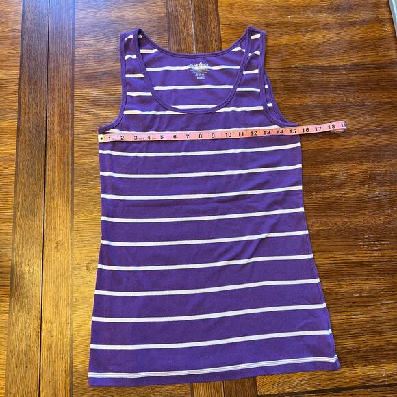 Y2K Old Navy The Perfect Tank Top XL Purple White Stripe Sleeveless Stretchy - Picture 5 of 8
